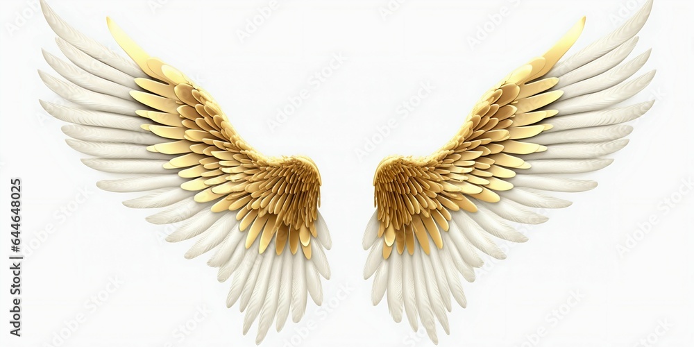 Obraz premium Golden Wings Isolated on White Background. Generative ai