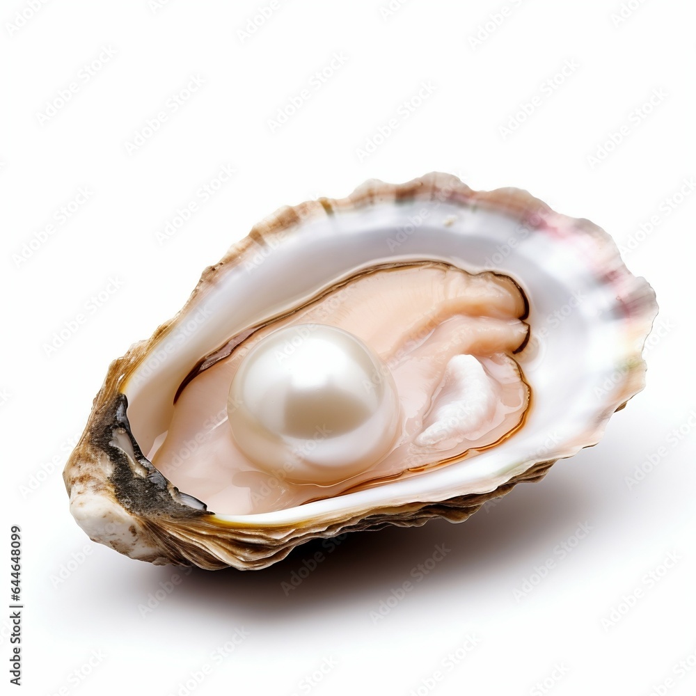 Bright Pearl Oyster Isolated on White Background. Generative ai Bright Pearl Oyster Isolated on White Background. Generative ai