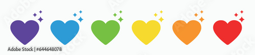 Rainbow hearts, stars, shine, sparkle. Pride icon. Color vector. LGBT Lesbian gay bisexual transgender concept. Party, ligth symbol. Happy, love