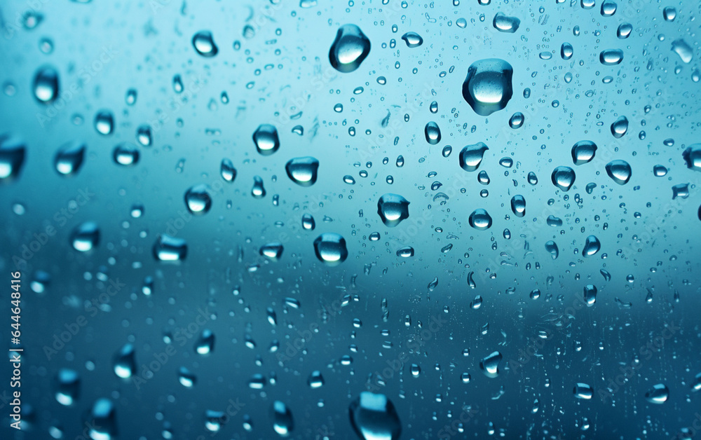 Raindrops on the window. Blue tone