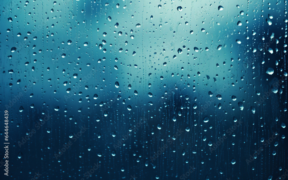 Raindrops on the window. Blue tone