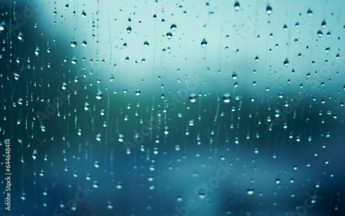 Raindrops on the window. Blue tone