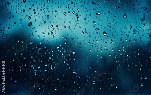 Raindrops on the window. Blue tone