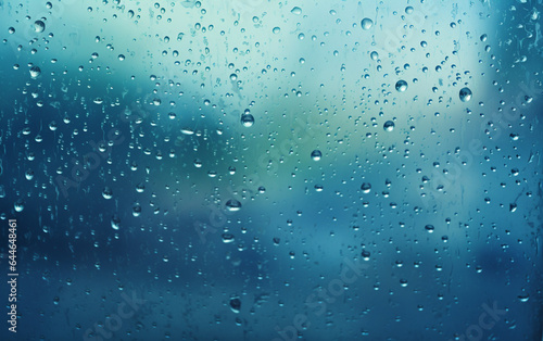Raindrops on the window. Blue tone