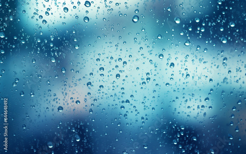 Raindrops on the window. Blue tone