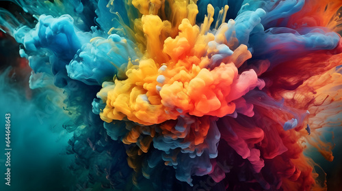 A vibrant aqua explosion against a moody blue background captivates with its vivid display of color, colorful aqua color explosion background, generative ai