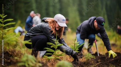 People engaged on making the world better. Planting trees, working together to rebuild and preserve natural forests. Sustainable practices. Sense of community. Generative AI.