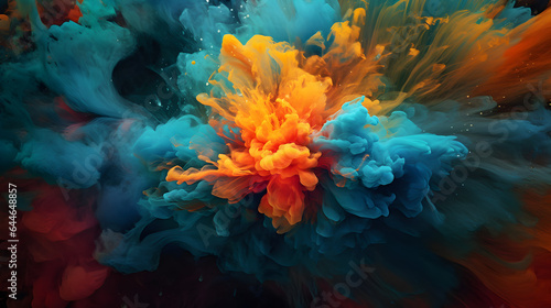 A vibrant aqua explosion against a moody blue background captivates with its vivid display of color, colorful aqua color explosion background, generative ai © Marc