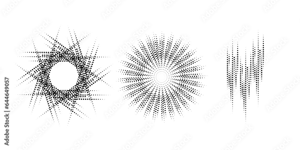 Set of Halftone curved squares isolated on the white background.Collection of halftone effect transformed dot patterns.Isolated backdrop illustration