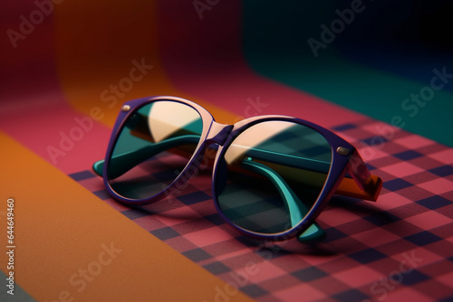 Sunglasses with colored lenses on an isolated background. Fashionable summer accessories