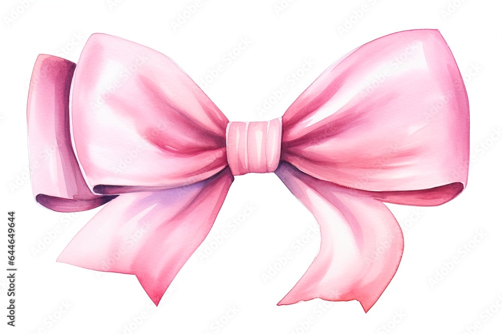 Watercolor Pink Bow: Hand Painted Gift Ribbon for Christmas or Party Designs on White Background