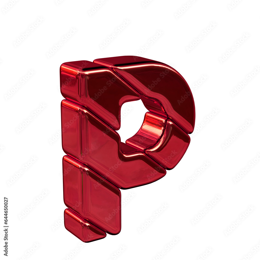 Red diagonal block symbol view from the left. letter p Red diagonal block symbol view from the left. letter p