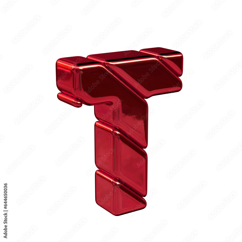 Red diagonal block symbol view from the left. letter t Red diagonal block symbol view from the left. letter t