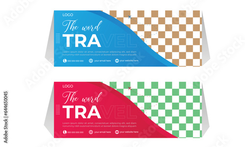 Travel vector facebook cover design template for ads tour social media cover with photo place holder, web banner, travel social media banner design.