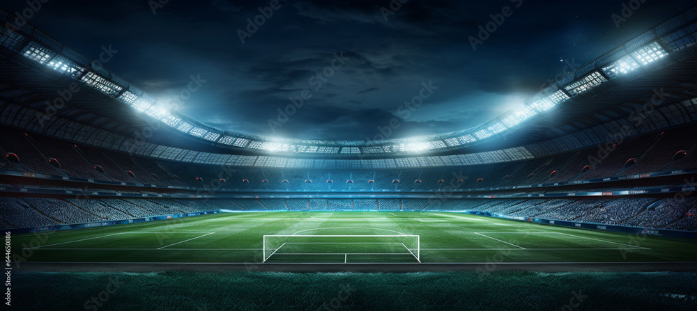 Soccer football stadium with floodlights - obrazy, fototapety, plakaty 