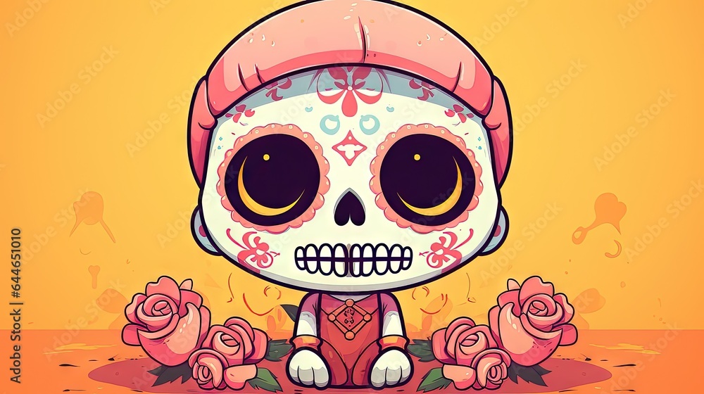 adorable friendly calavera (sugar skull) for the dia de los muertos (Day of the dead) holiday