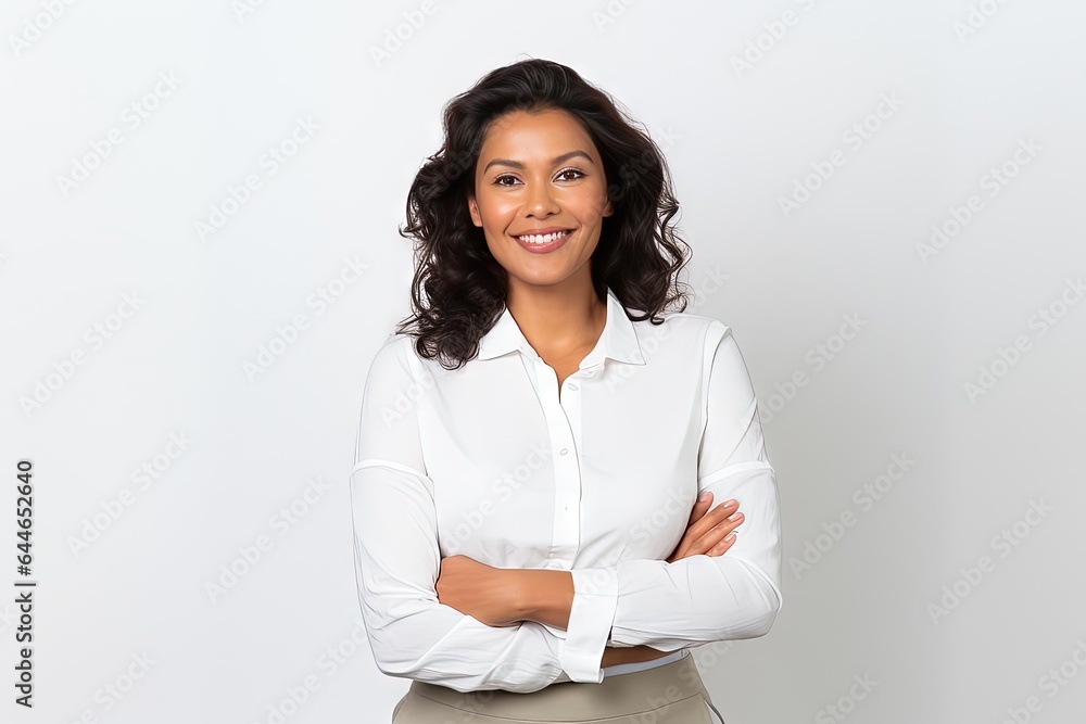 smiling friendly and happy Indian woman (female model) posing against a studio background smiling friendly and happy Indian woman (female model) posing against a studio background