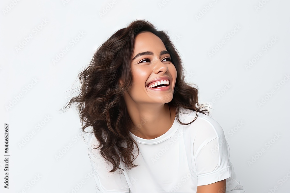 Smiling cheerful and friendly latina model posing in front of studio background Smiling cheerful and friendly latina model posing in front of studio background