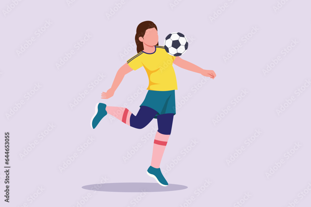 Fototapeta premium Funny female football players concept. Colored flat vector illustration isolated. 