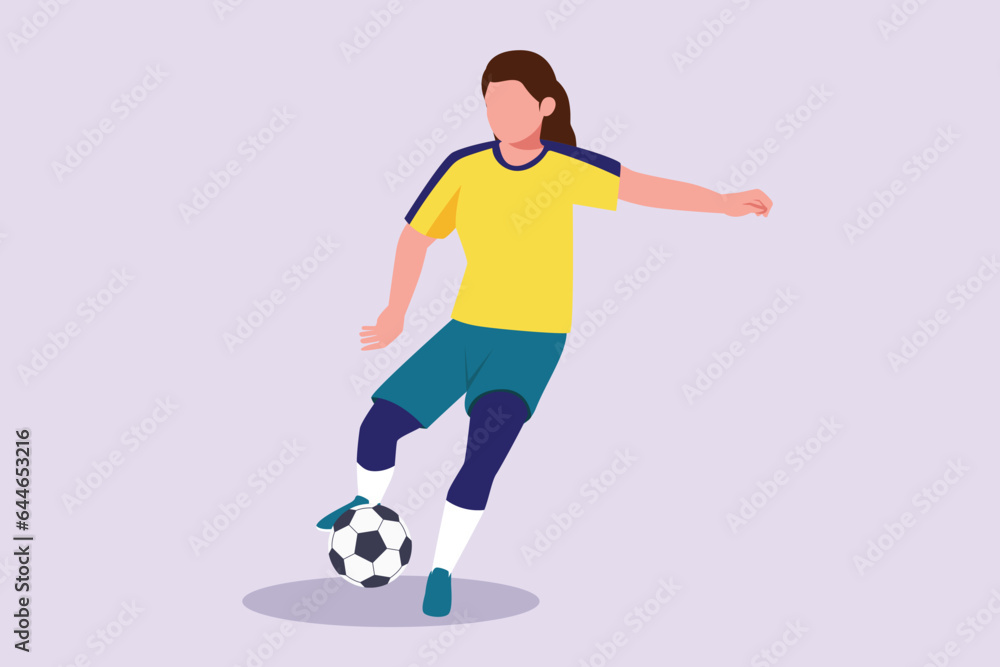 Obraz premium Funny female football players concept. Colored flat vector illustration isolated. 