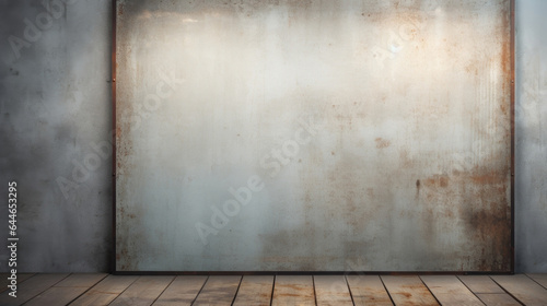 A rustic, weathered steel background with soft morning sunlight filtering in from a window. The combination of light and shadows creates a nostalgic and vintage mood, ideal for displaying