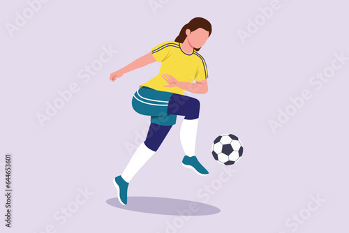 Funny female football players concept. Colored flat vector illustration isolated.  © Sell Vector
