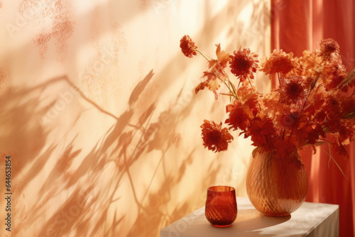  A vibrant fall backdrop with warm, cinnamoncolored tones. The window is adorned with a lacy layer of frost, allowing the sunlight to filter through, casting intricate photo