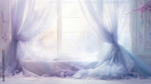 An ethereal and dreamy scene featuring a Grange gentle light background with a soft, hazy light pouring in through curtains, creating a romantic and whimsical ambiance. The background