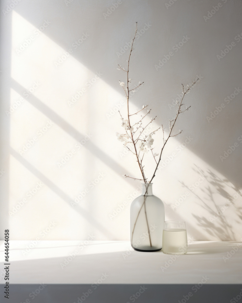 A minimalist scene featuring a textured white background, resembling freshly fallen snow. The soft light from the window forms delicate shadows, adding a touch of wintery elegance to the A minimalist scene featuring a textured white background, resembling freshly fallen snow. The soft light from the window forms delicate shadows, adding a touch of wintery elegance to the