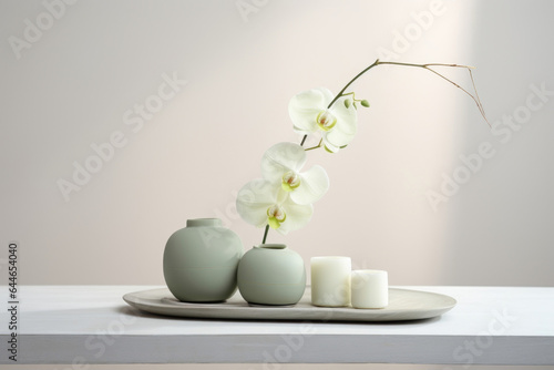 A tranquil, zeninspired background in pale greens and soft grays. The subtle light from the window creates delicate, organic shadows on a set of smooth, polished river stones, adding a