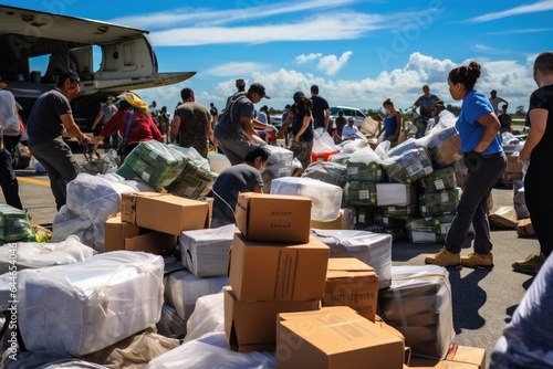 Incoming relief supplies in a disaster area.