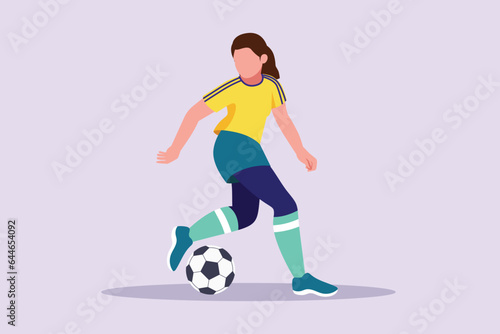 Funny female football players concept. Colored flat vector illustration isolated. 