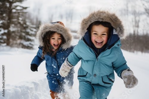 Happy kids playing in the snow.