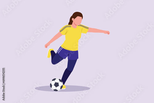 Funny female football players concept. Colored flat vector illustration isolated.  © klikline