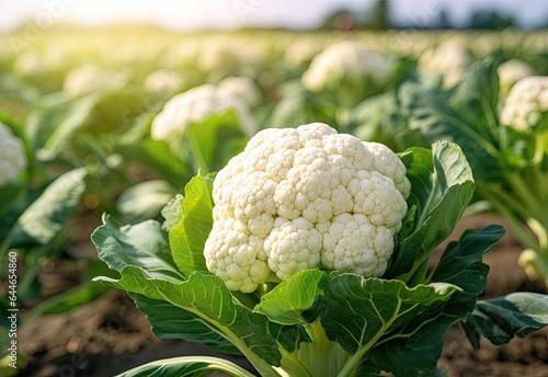 Close-up of ripe cauliflower in the field