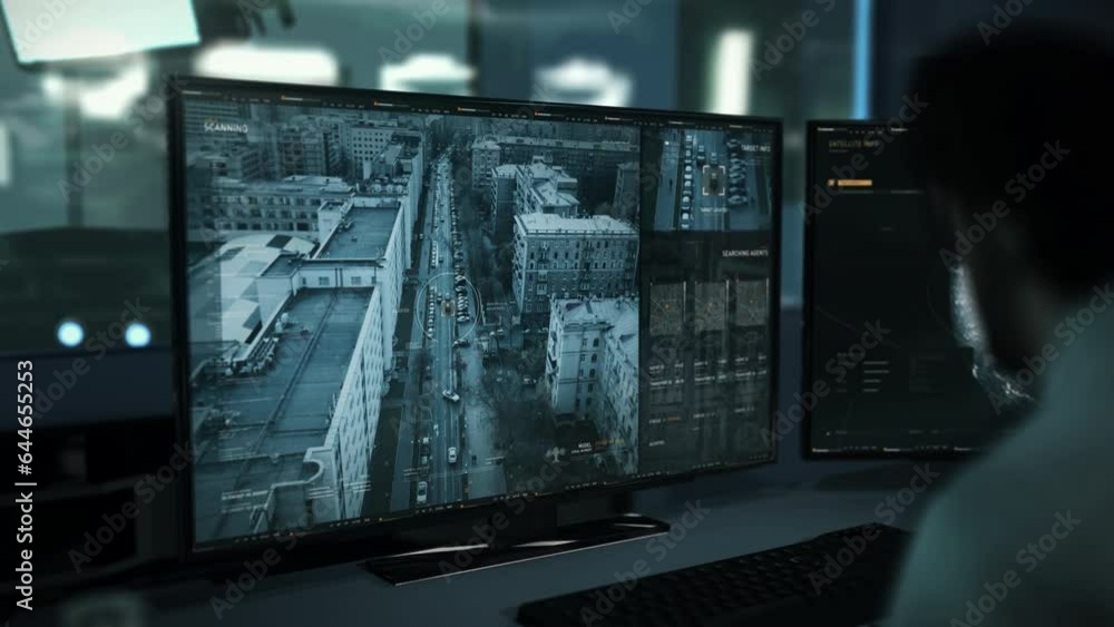 Hi-tech data analysis system is supervising the urban city. Hi-tech data analysis software looking for criminals. Hi-tech data analysis system locates the suspects in the car on the busy city road. UI Hi-tech data analysis system is supervising the urban city. Hi-tech data analysis software looking for criminals. Hi-tech data analysis system locates the suspects in the car on the busy city road. UI
