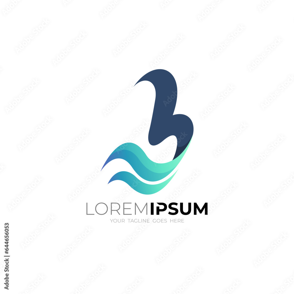 Logo letter B and wave design template, beach logo, wave and B logo Logo letter B and wave design template, beach logo, wave and B logo