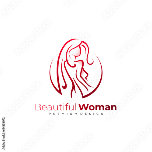 Sexy woman logo with line style design, solon icons, beauty photo