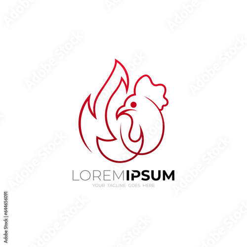 Chicken logo with red color, design template