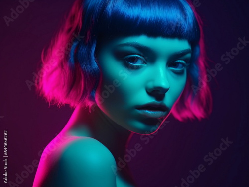 Photo Realistic Image of a Woman in Light Turquoise and Dark Pink AI Generated