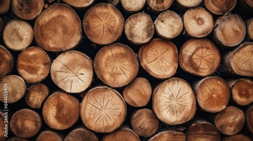 Wooden natural sawn logs as background  top view  flat lay.