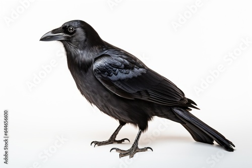 Close-up studio portrait of American Crow Corvus brachyrhynchos. Blank for design