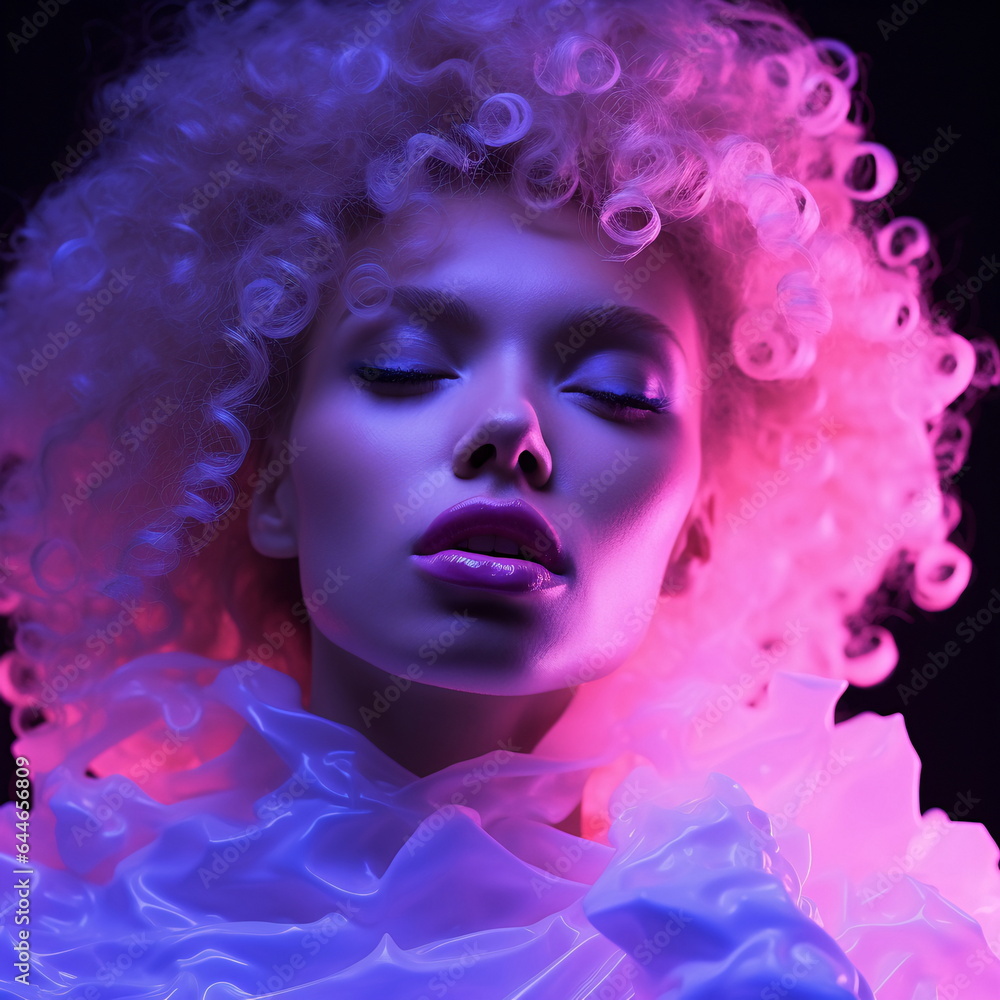 eon-Infused Digitalism: Woman with Bioluminescent Paint and Lips AI Generated