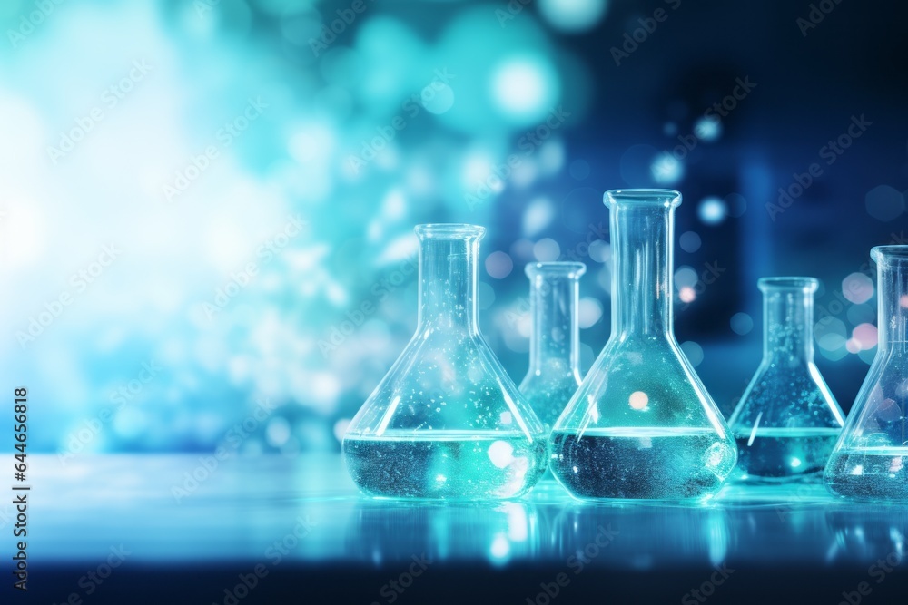 Flasks in the laboratory. Background with selective focus Flasks in the laboratory. Background with selective focus