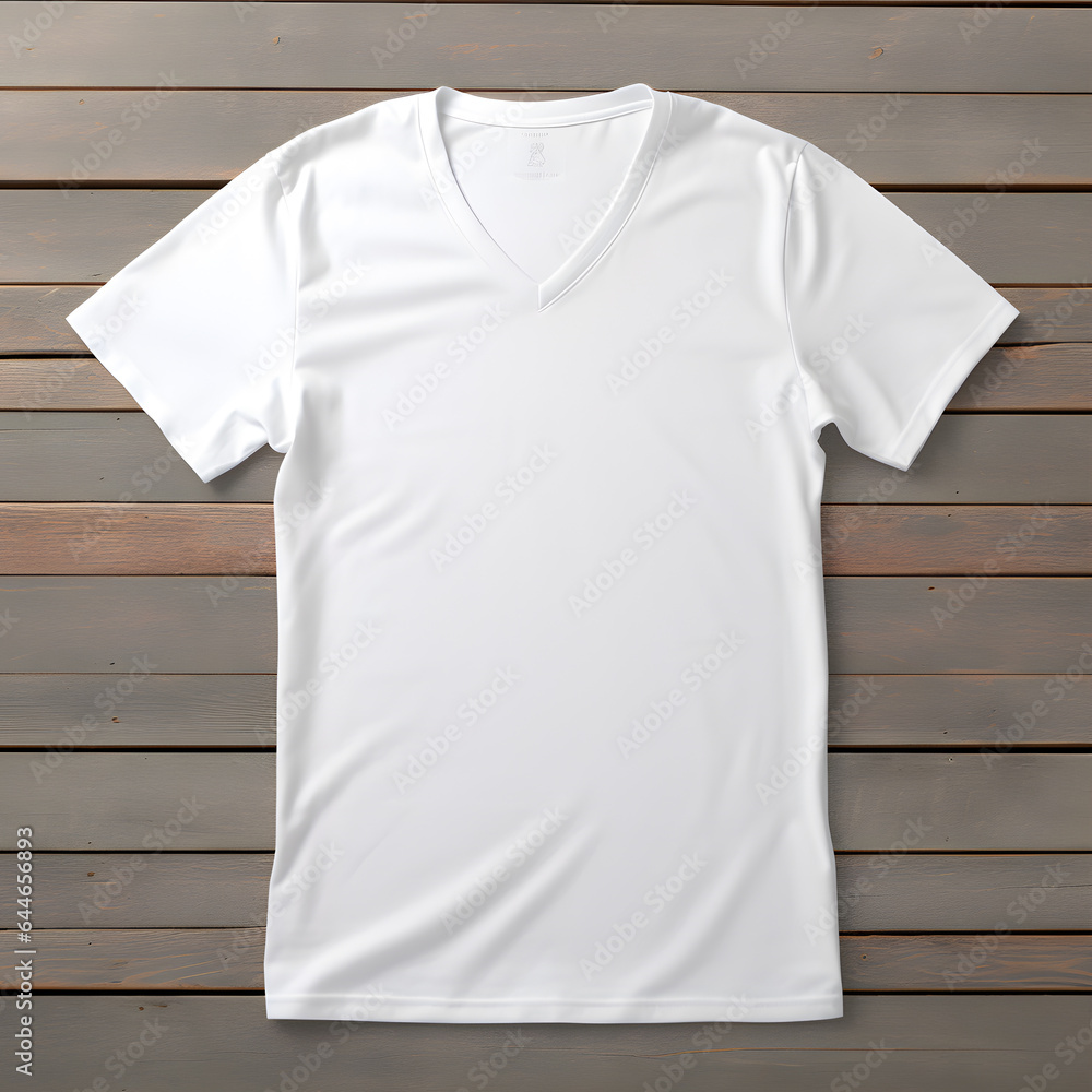 white v-neck t-shirt with wood background (ai generated) white v-neck t-shirt with wood background (ai generated)