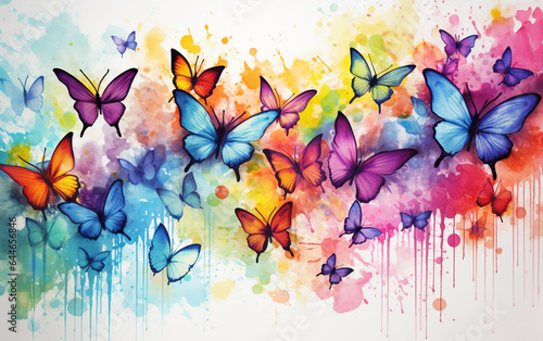 Watercolor colorful background with butterflies