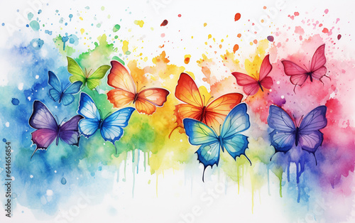 Watercolor colorful background with butterflies photo