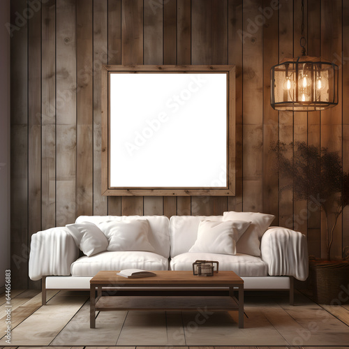 room decorated in a rustic environment with a frame for mockups or decoration (ai generated)