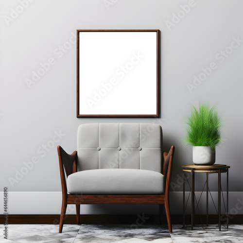modern living room with plant, decoration and frame for mockups (ai generated)