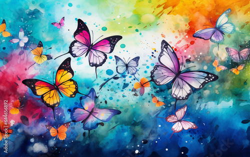 Watercolor colorful background with butterflies © MUS_GRAPHIC
